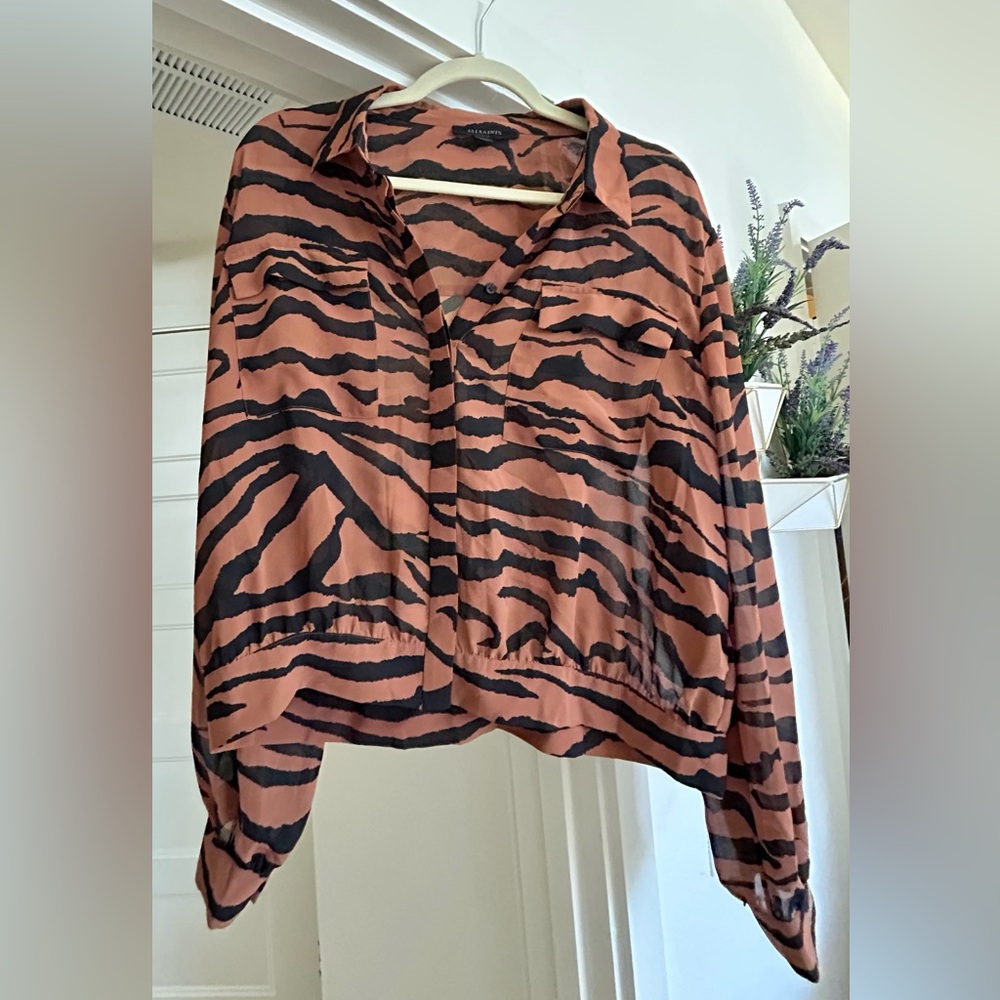 All Saints Black and Brown Animal Print Button-Down Shirt